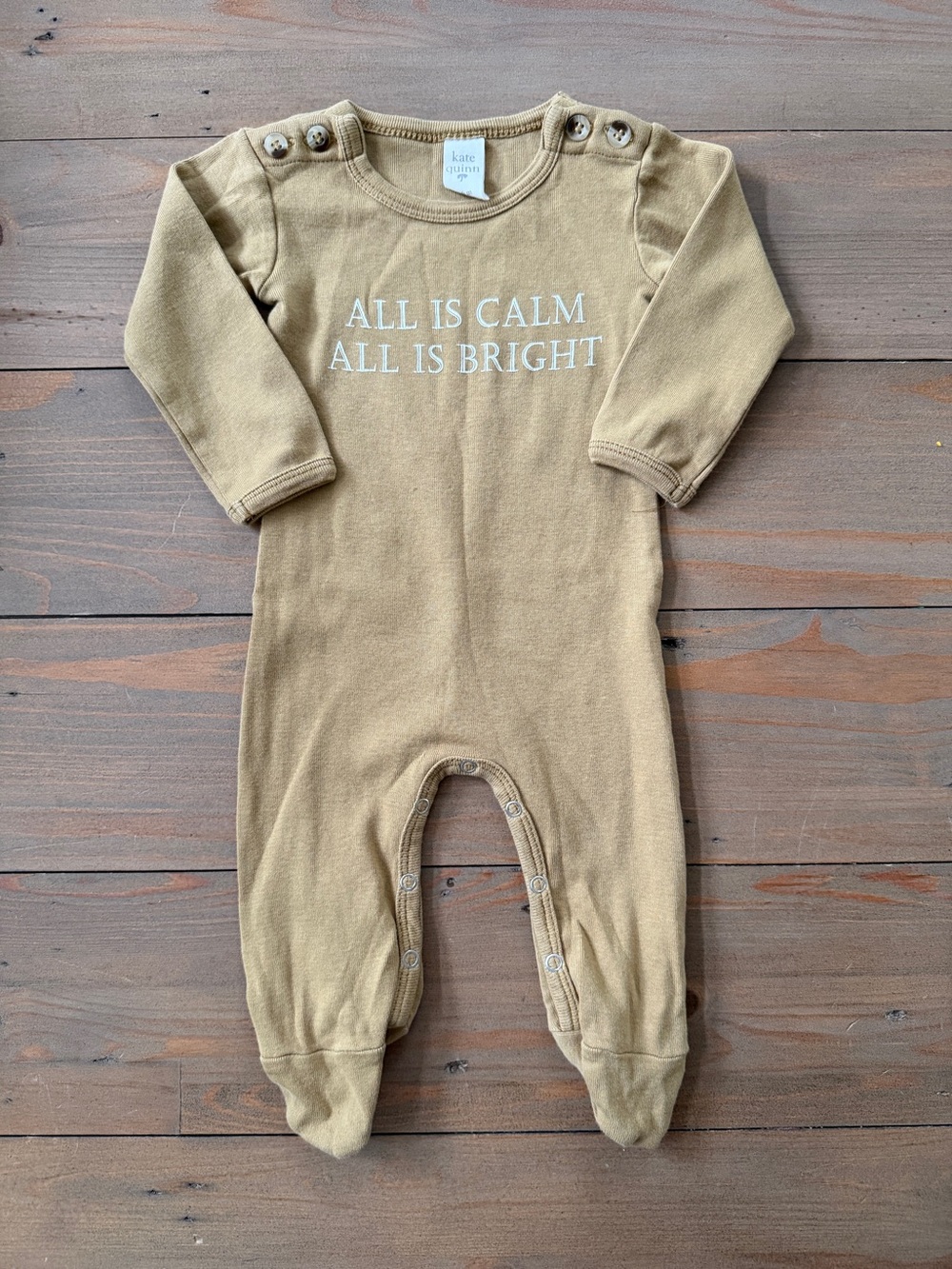 kate quinn ALL IS CALM ALL IS BRIGHT Organic Cotton Footie in Tan - 3-6 Months